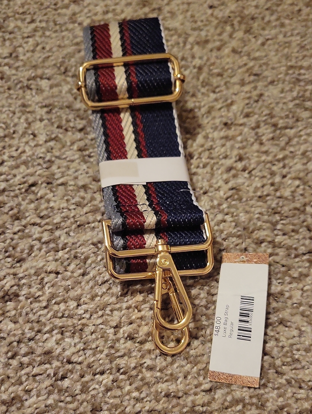 Striped Navy, Red & Cream Adjustable Crossbody Strap with Gold Hardware